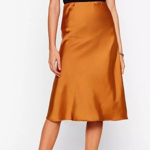 Slipped And Fell Satin Rust Midi Skirt P02